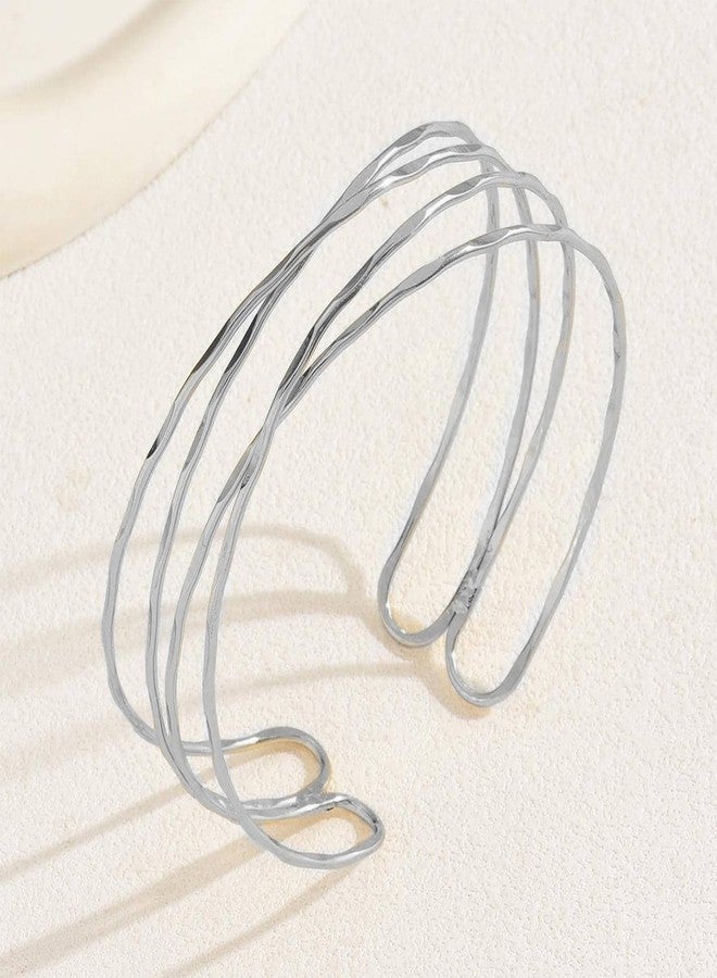 SANDOO Minimalist Arm Cuff - Silver Upper Arm Bracelet, Dainty Layered Bangle Armband Armlet Jewelry, Medium - Image 5